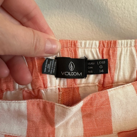 Volcom Coco Beach Belted High-waisted Flowy Peach/Orange and White Pants - L - Picture 5 of 12